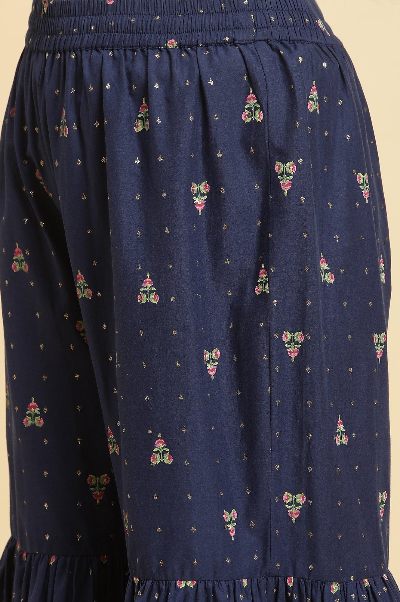 Blue Floral Printed Kurta, Sharara And Dupatta Set - Image 7